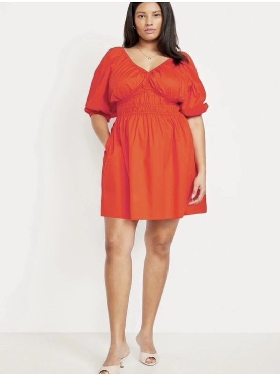 Old Navy Dresses & Skirts - Old Navy Waist Defined Puff Sleeve Mini Dress Darling Clementine Size XL Tall